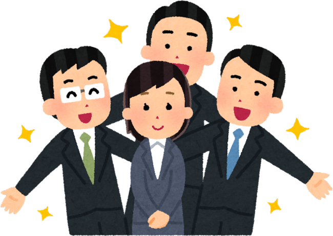 Illustration of a Single Female Employee with Male Coworkers