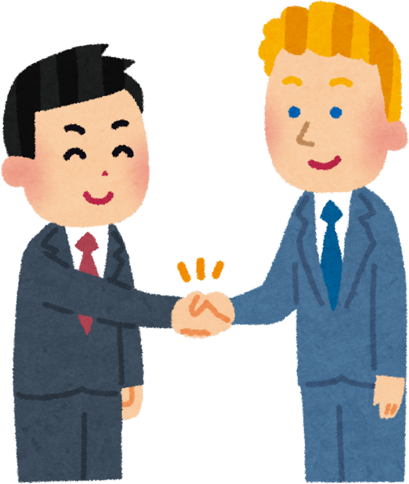 Illustration of a Japanese Businessman and a Foreign Businessman Shaking Hands